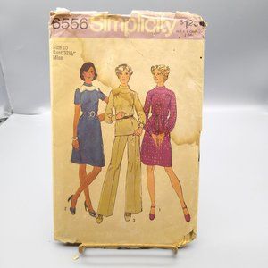 Vintage Sewing PATTERN Simplicity 6556, Misses 1974 Short Dress or Top and Pants